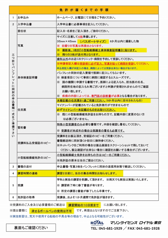 船舶免許申込　船舶免許必要書類