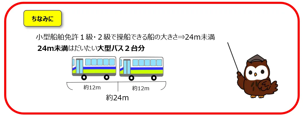 1級・2級船舶免許で操船できる船の大きさは24m未満(大型バス2台分)