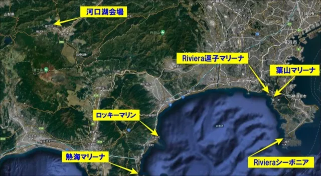 相模湾を中心とした船舶免許講習所の位置関係